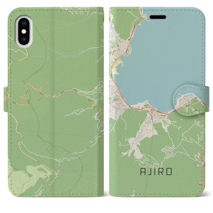 【網代（静岡県）】地図柄iPhoneケース（手帳タイプ）ナチュラル・iPhone XS Max 用