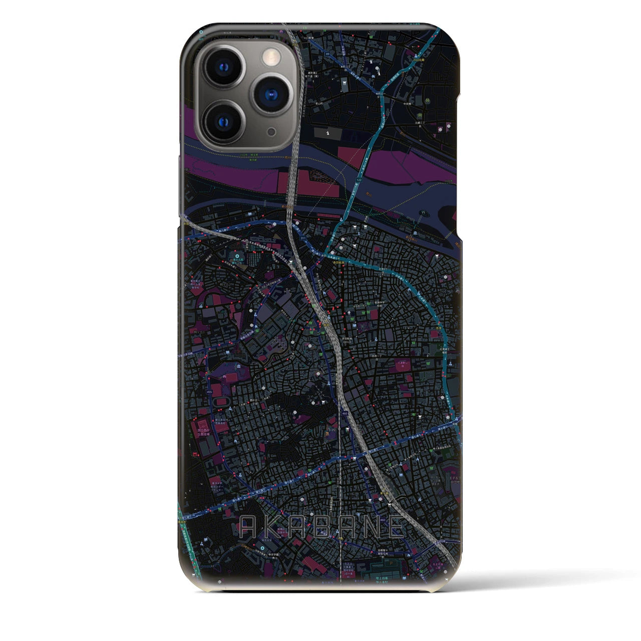 【赤羽】地図柄iPhoneケース（バックカバータイプ・ブラック）iPhone 11 Pro Max 用