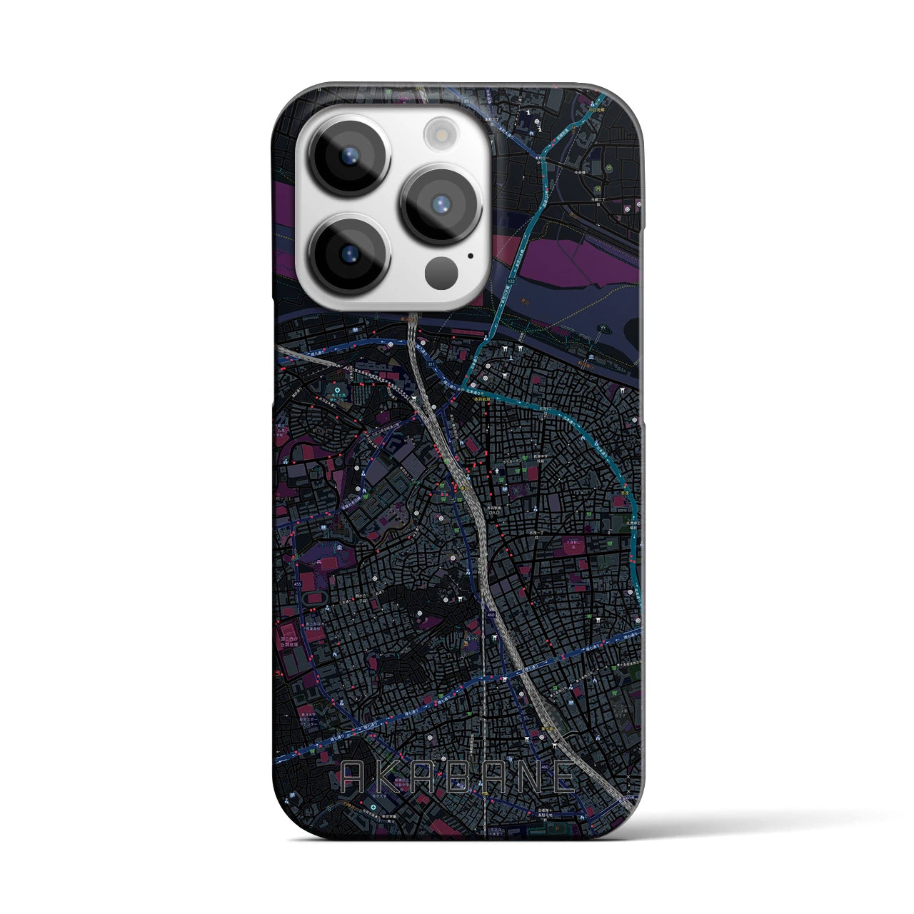 【赤羽】地図柄iPhoneケース（バックカバータイプ・ブラック）iPhone 14 Pro 用