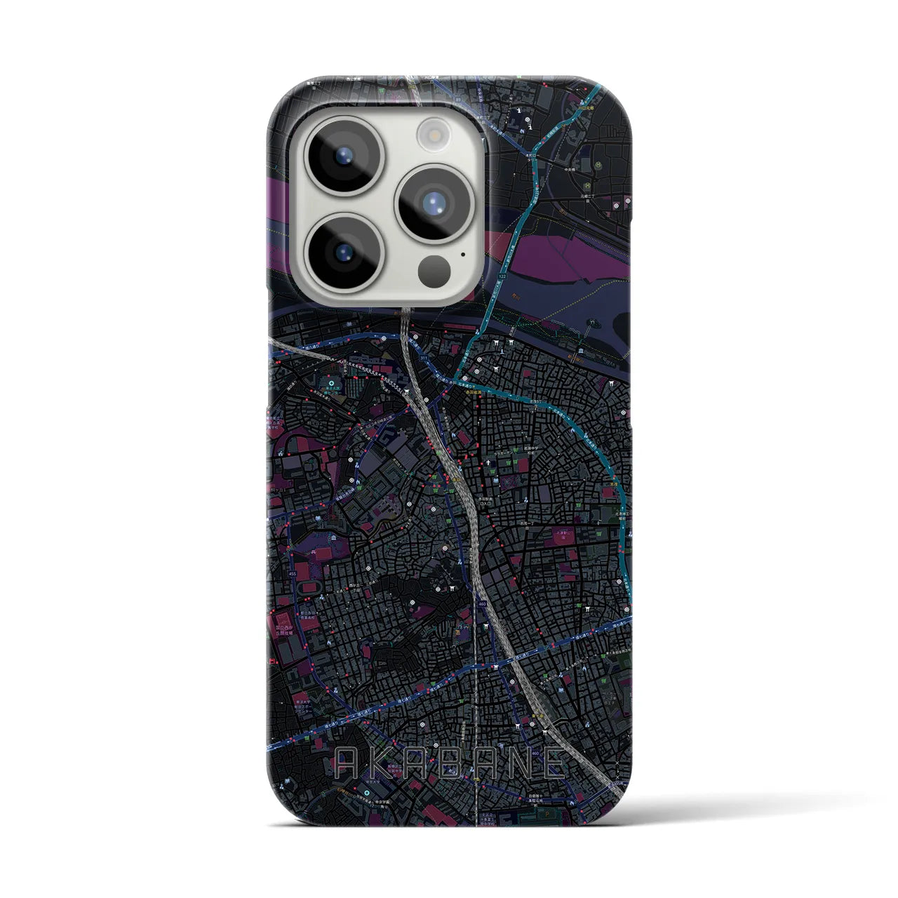 【赤羽】地図柄iPhoneケース（バックカバータイプ・ブラック）iPhone 15 Pro 用
