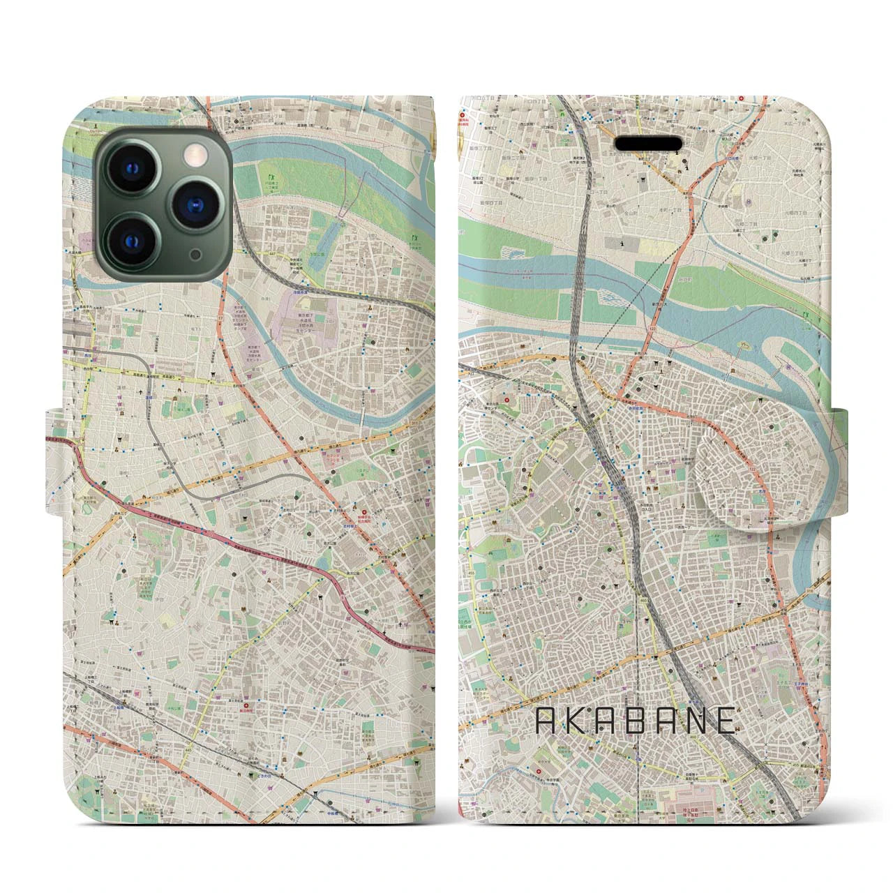 【赤羽】地図柄iPhoneケース（手帳両面タイプ・ナチュラル）iPhone 11 Pro 用
