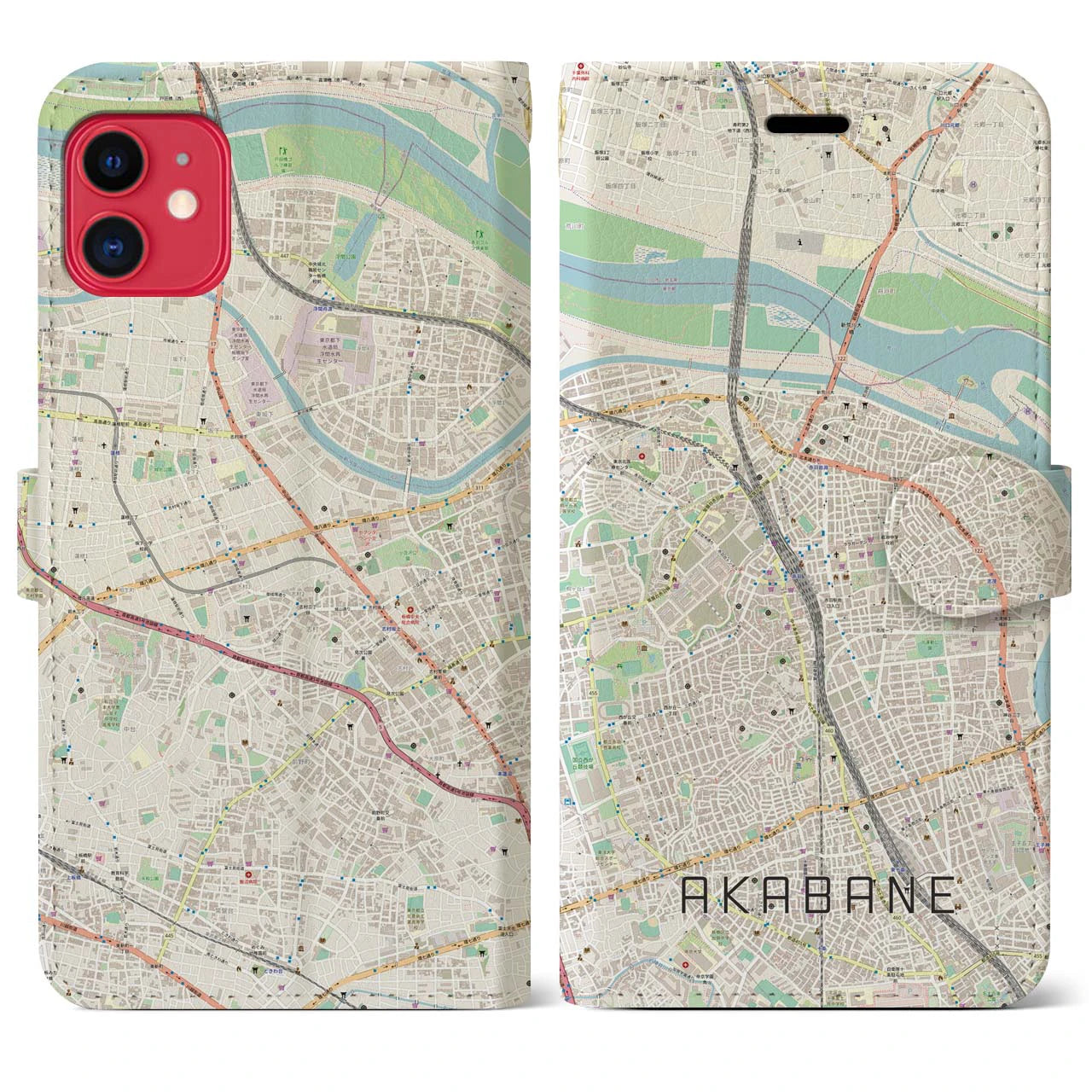 【赤羽】地図柄iPhoneケース（手帳両面タイプ・ナチュラル）iPhone 11 用