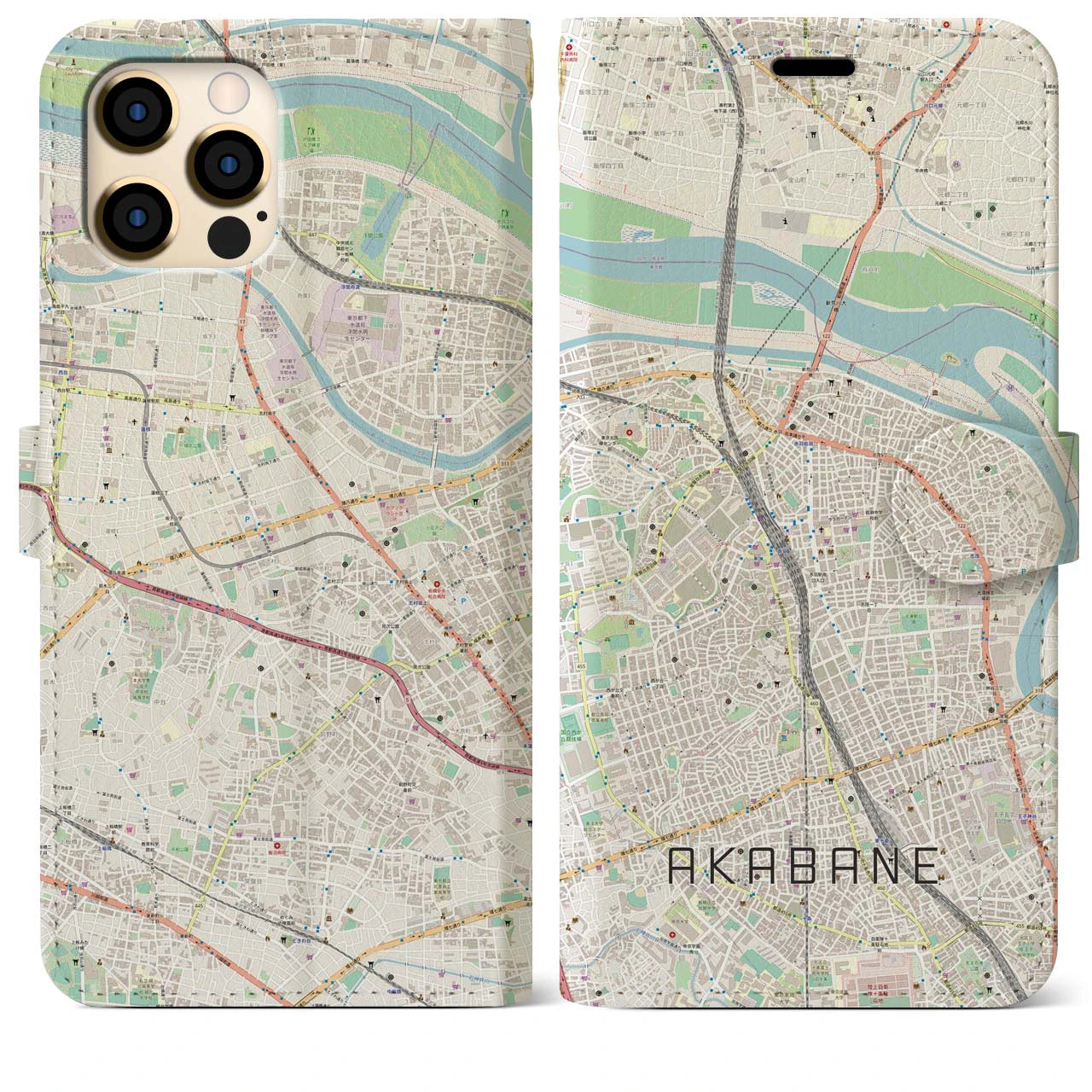 【赤羽】地図柄iPhoneケース（手帳両面タイプ・ナチュラル）iPhone 12 Pro Max 用