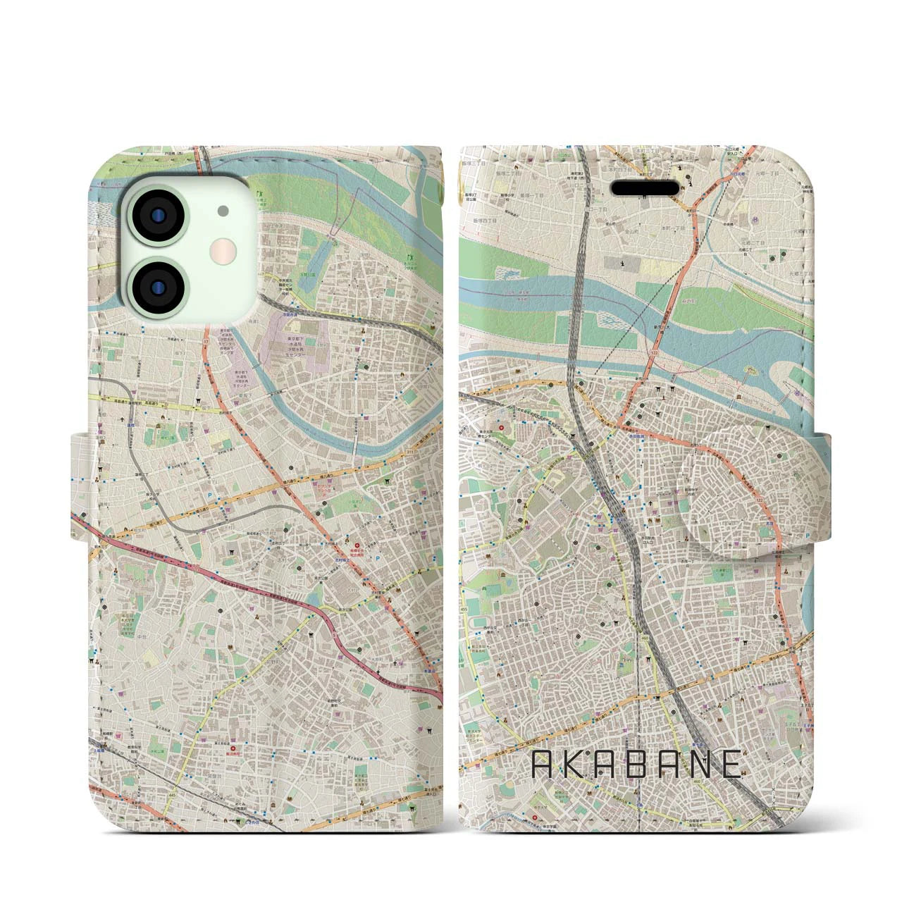 【赤羽】地図柄iPhoneケース（手帳両面タイプ・ナチュラル）iPhone 12 mini 用