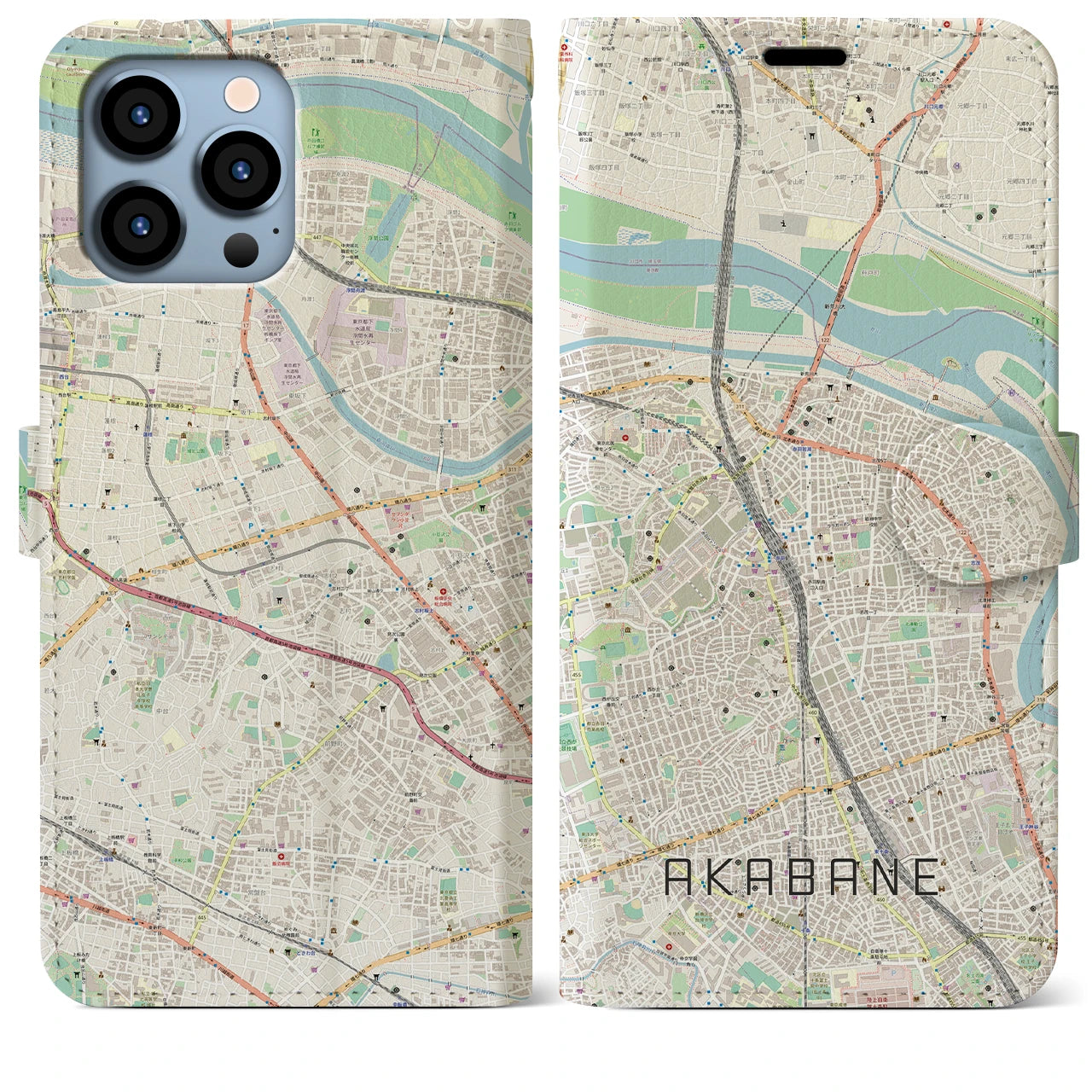 【赤羽】地図柄iPhoneケース（手帳両面タイプ・ナチュラル）iPhone 13 Pro Max 用