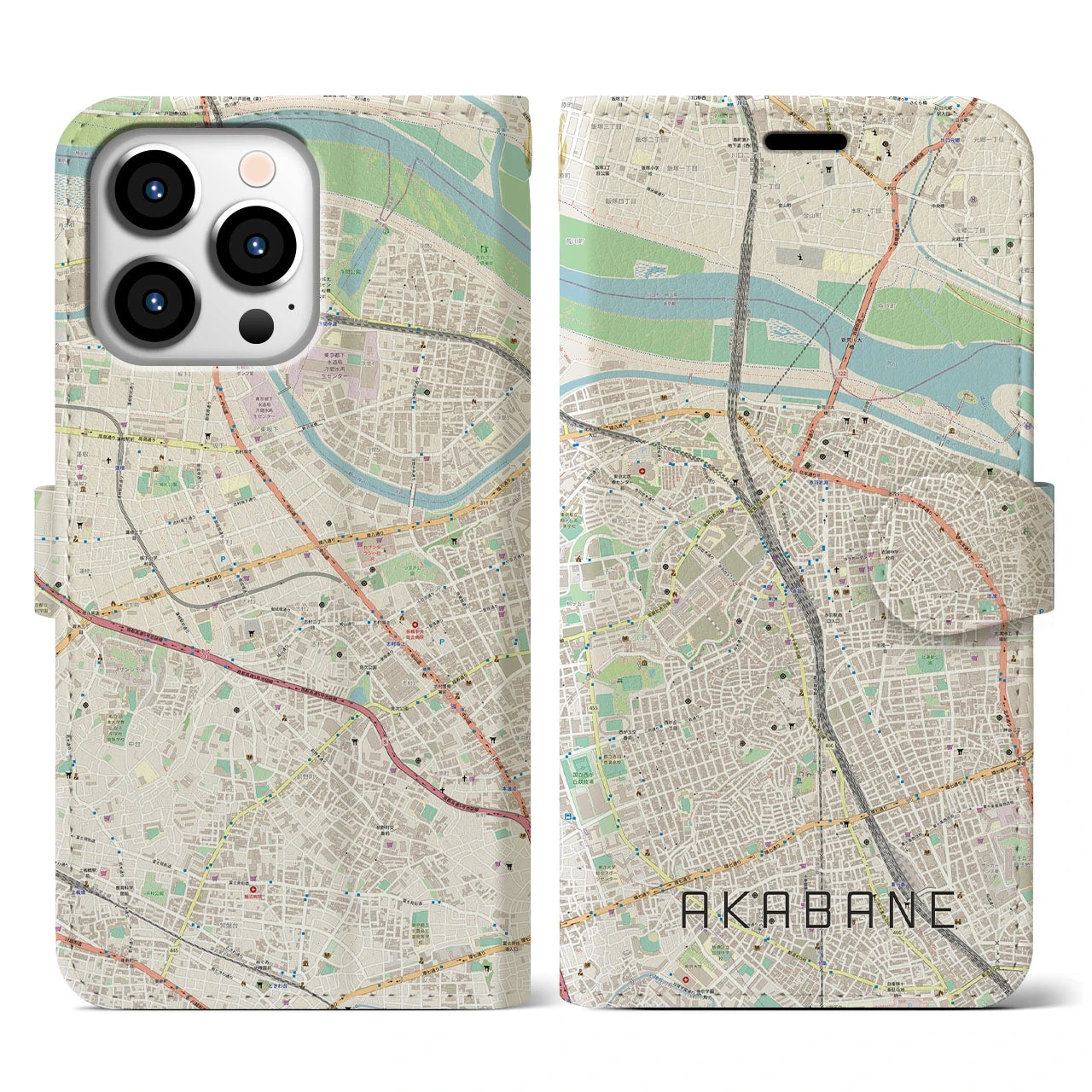 【赤羽】地図柄iPhoneケース（手帳両面タイプ・ナチュラル）iPhone 13 Pro 用