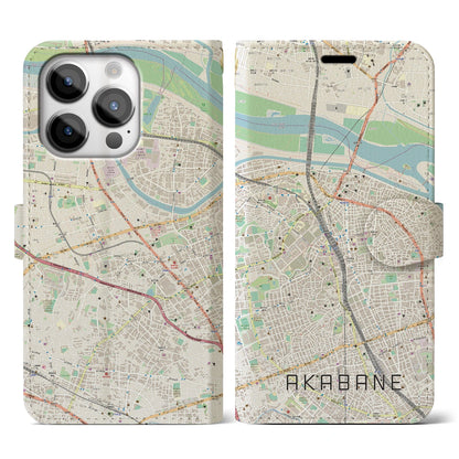 【赤羽（東京都）】地図柄iPhoneケース（手帳タイプ）ナチュラル・iPhone 14 Pro 用