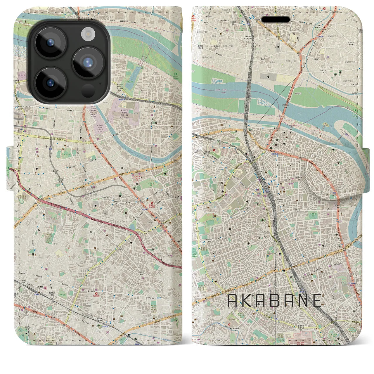 【赤羽】地図柄iPhoneケース（手帳両面タイプ・ナチュラル）iPhone 15 Pro Max 用