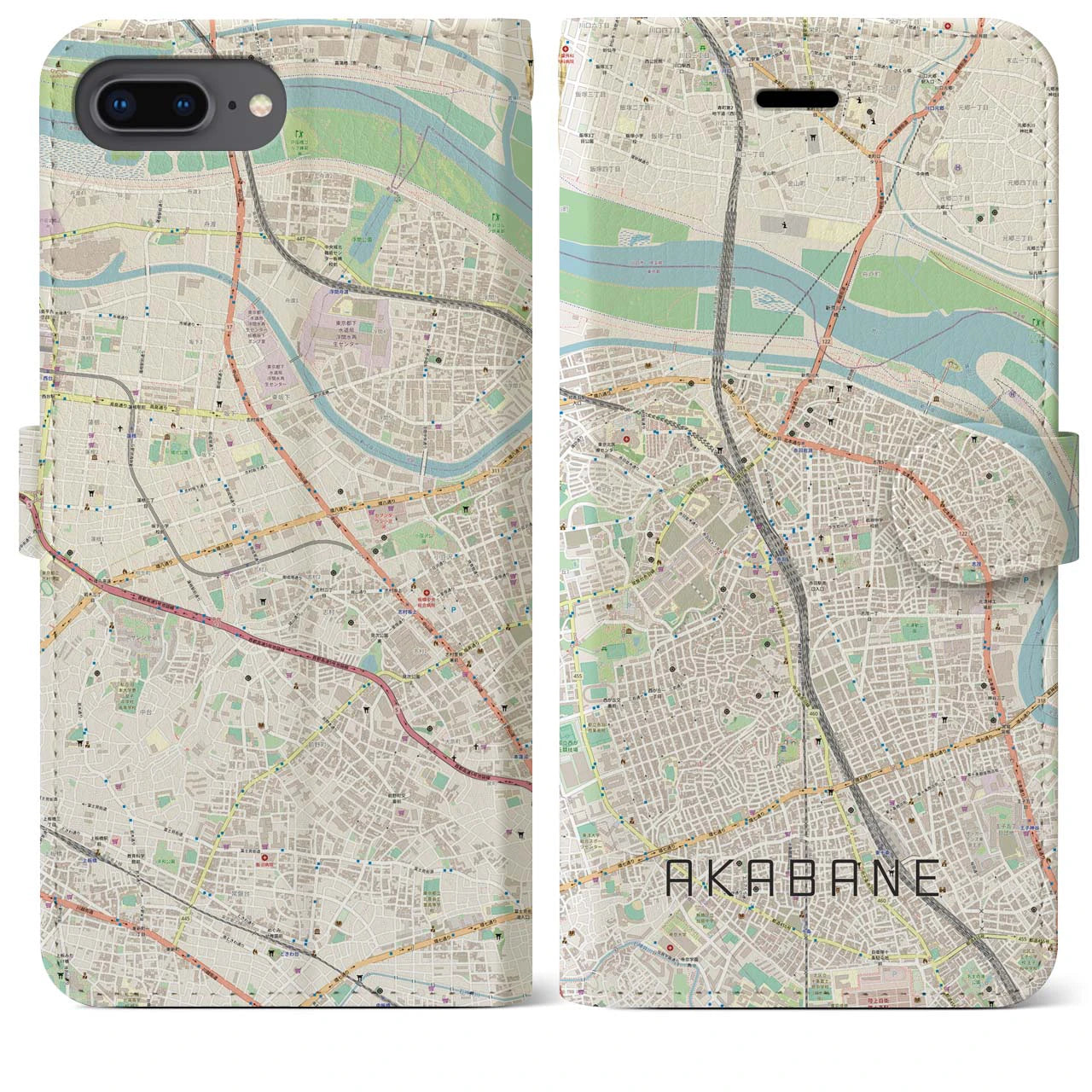 【赤羽】地図柄iPhoneケース（手帳両面タイプ・ナチュラル）iPhone 8Plus /7Plus / 6sPlus / 6Plus 用