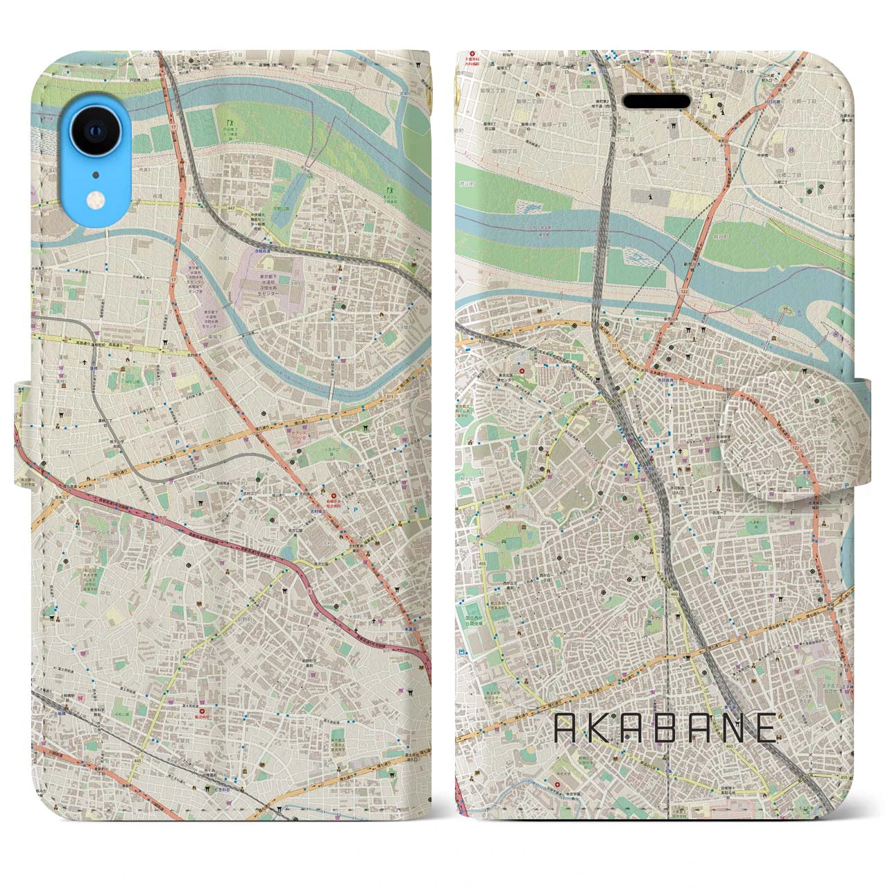 【赤羽】地図柄iPhoneケース（手帳両面タイプ・ナチュラル）iPhone XR 用