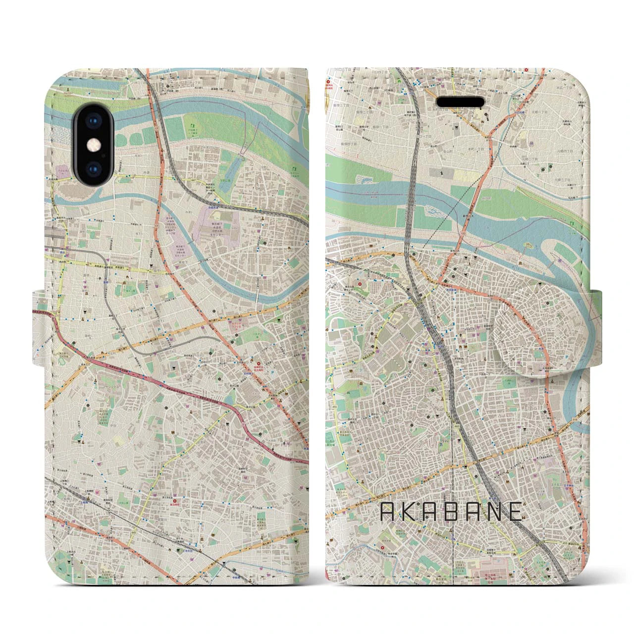 【赤羽】地図柄iPhoneケース（手帳両面タイプ・ナチュラル）iPhone XS / X 用