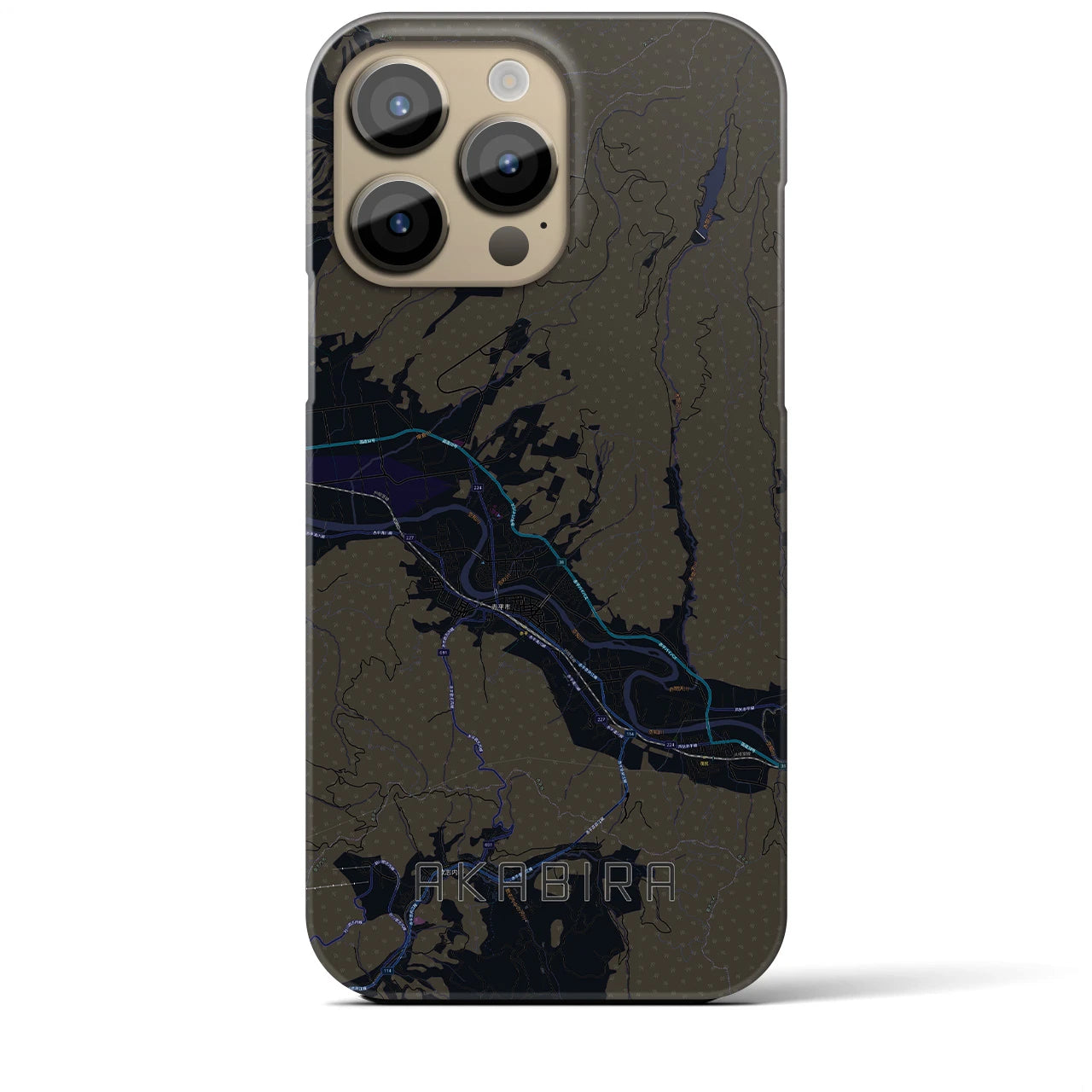 【赤平】地図柄iPhoneケース（バックカバータイプ・ブラック）iPhone 14 Pro Max 用
