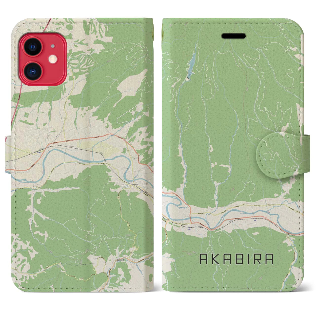 【赤平】地図柄iPhoneケース（手帳両面タイプ・ナチュラル）iPhone 11 用