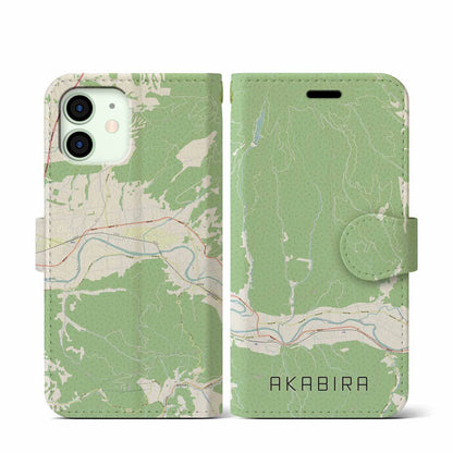 【赤平（北海道）】地図柄iPhoneケース（手帳タイプ）ナチュラル・iPhone 12 mini 用