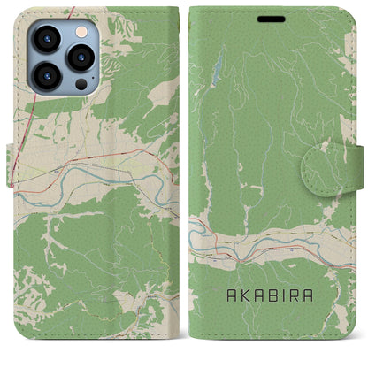 【赤平（北海道）】地図柄iPhoneケース（手帳タイプ）ナチュラル・iPhone 13 Pro Max 用