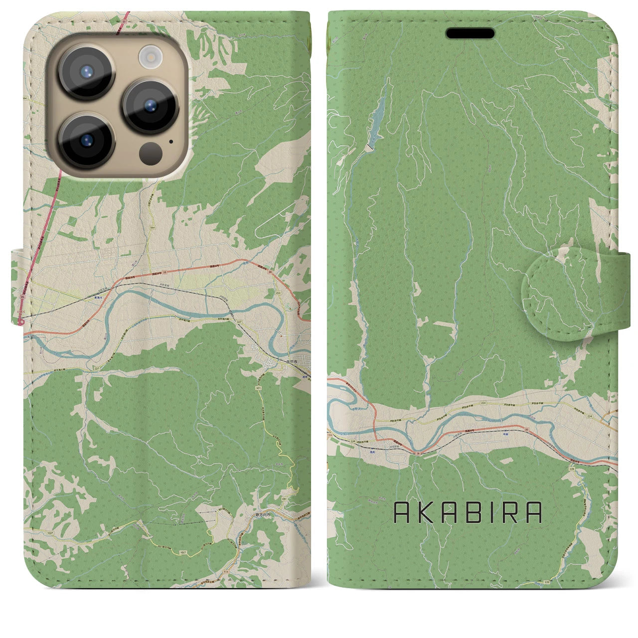 【赤平】地図柄iPhoneケース（手帳両面タイプ・ナチュラル）iPhone 14 Pro Max 用