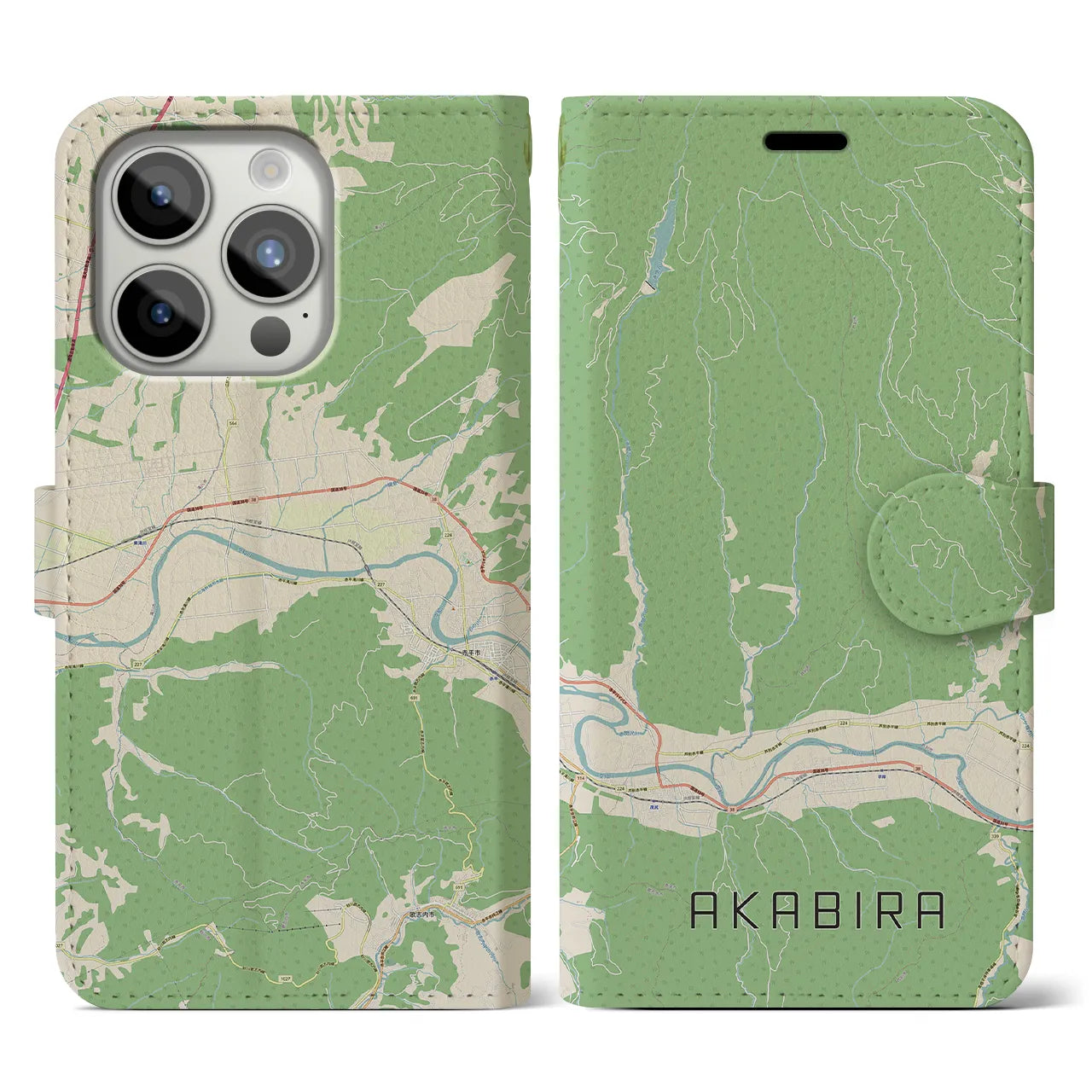 【赤平】地図柄iPhoneケース（手帳両面タイプ・ナチュラル）iPhone 15 Pro 用