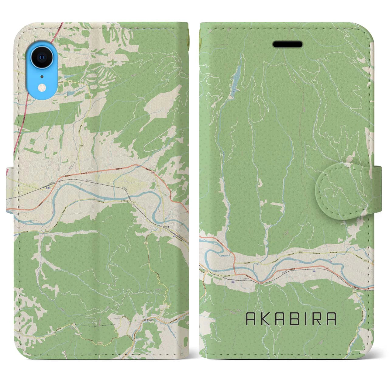 【赤平】地図柄iPhoneケース（手帳両面タイプ・ナチュラル）iPhone XR 用