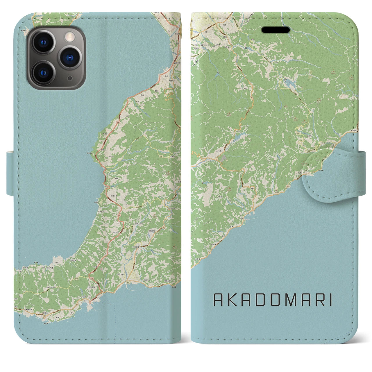 【赤泊】地図柄iPhoneケース（手帳両面タイプ・ナチュラル）iPhone 11 Pro Max 用
