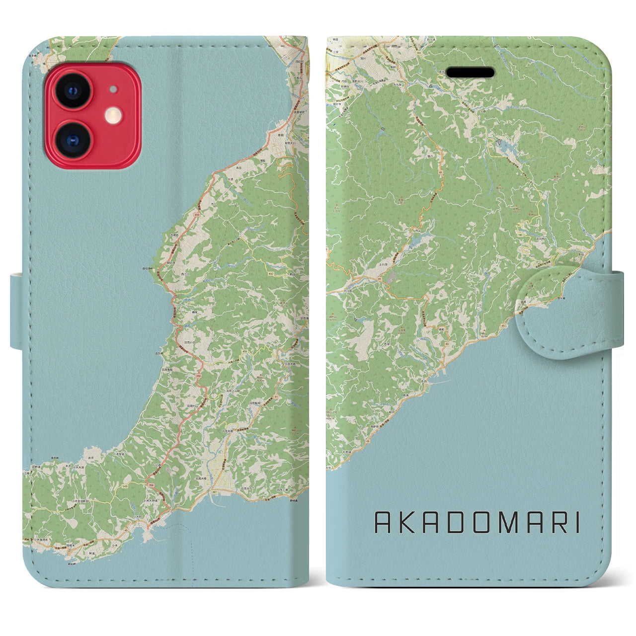 【赤泊】地図柄iPhoneケース（手帳両面タイプ・ナチュラル）iPhone 11 用