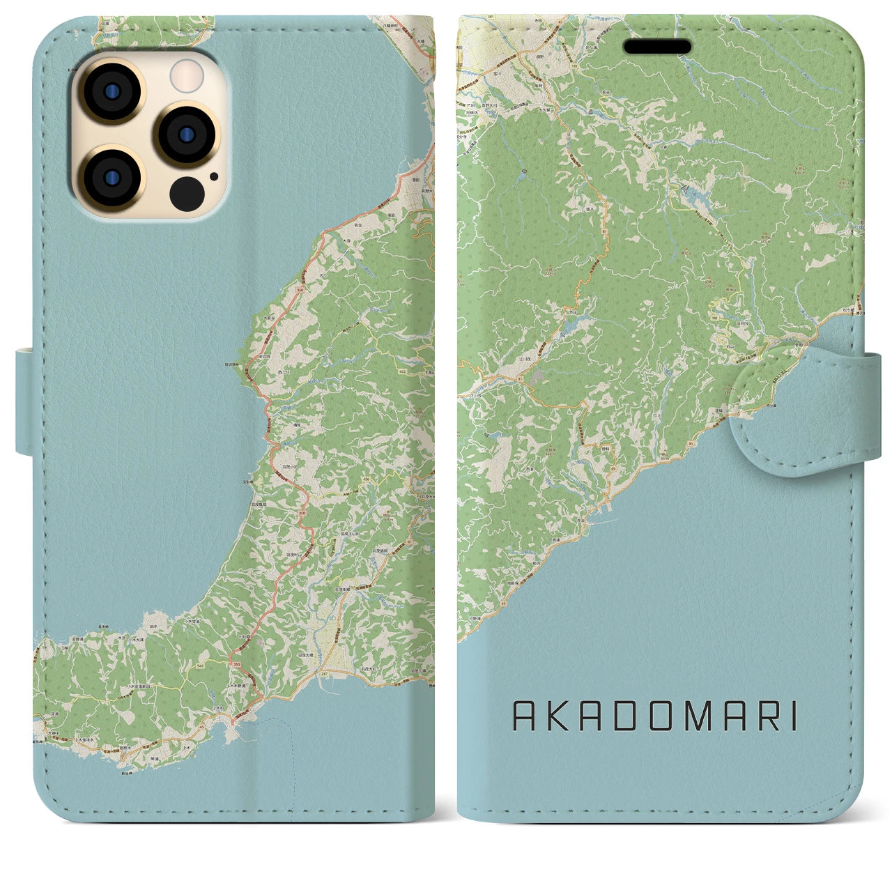 【赤泊】地図柄iPhoneケース（手帳両面タイプ・ナチュラル）iPhone 12 Pro Max 用