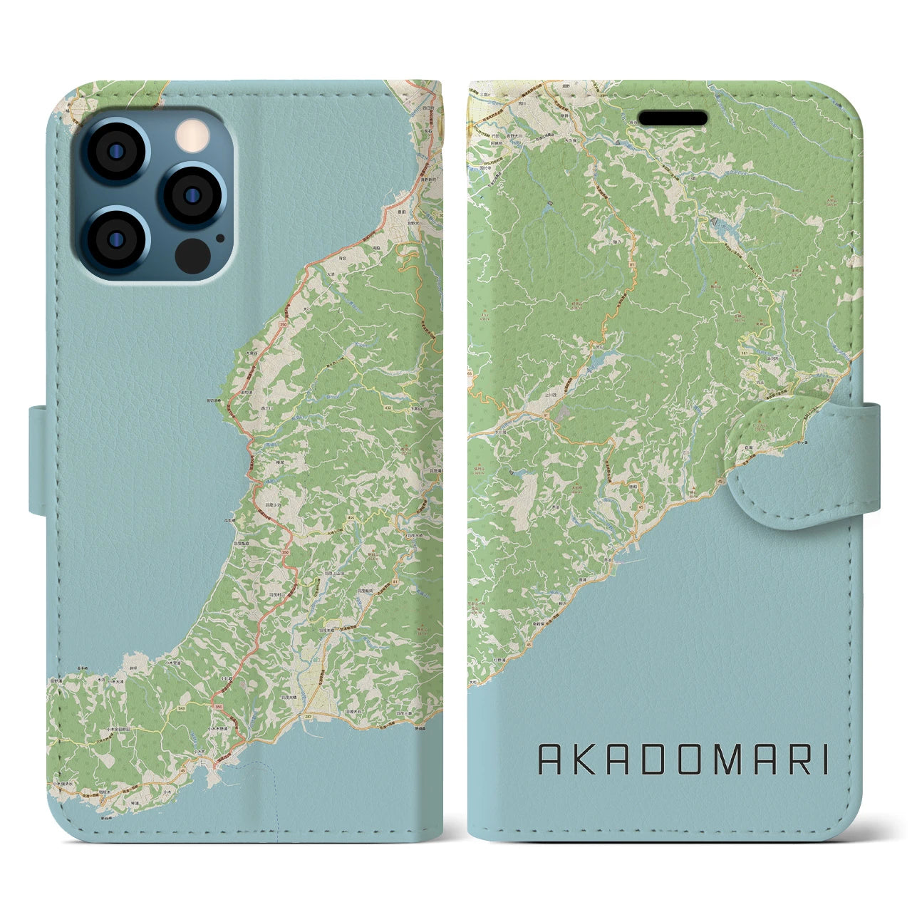 【赤泊】地図柄iPhoneケース（手帳両面タイプ・ナチュラル）iPhone 12 / 12 Pro 用