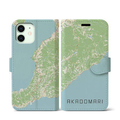 【赤泊（新潟県）】地図柄iPhoneケース（手帳タイプ）ナチュラル・iPhone 12 mini 用