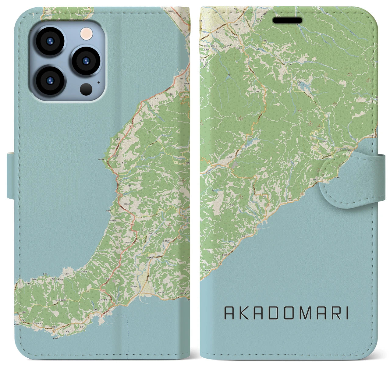 【赤泊】地図柄iPhoneケース（手帳両面タイプ・ナチュラル）iPhone 13 Pro Max 用