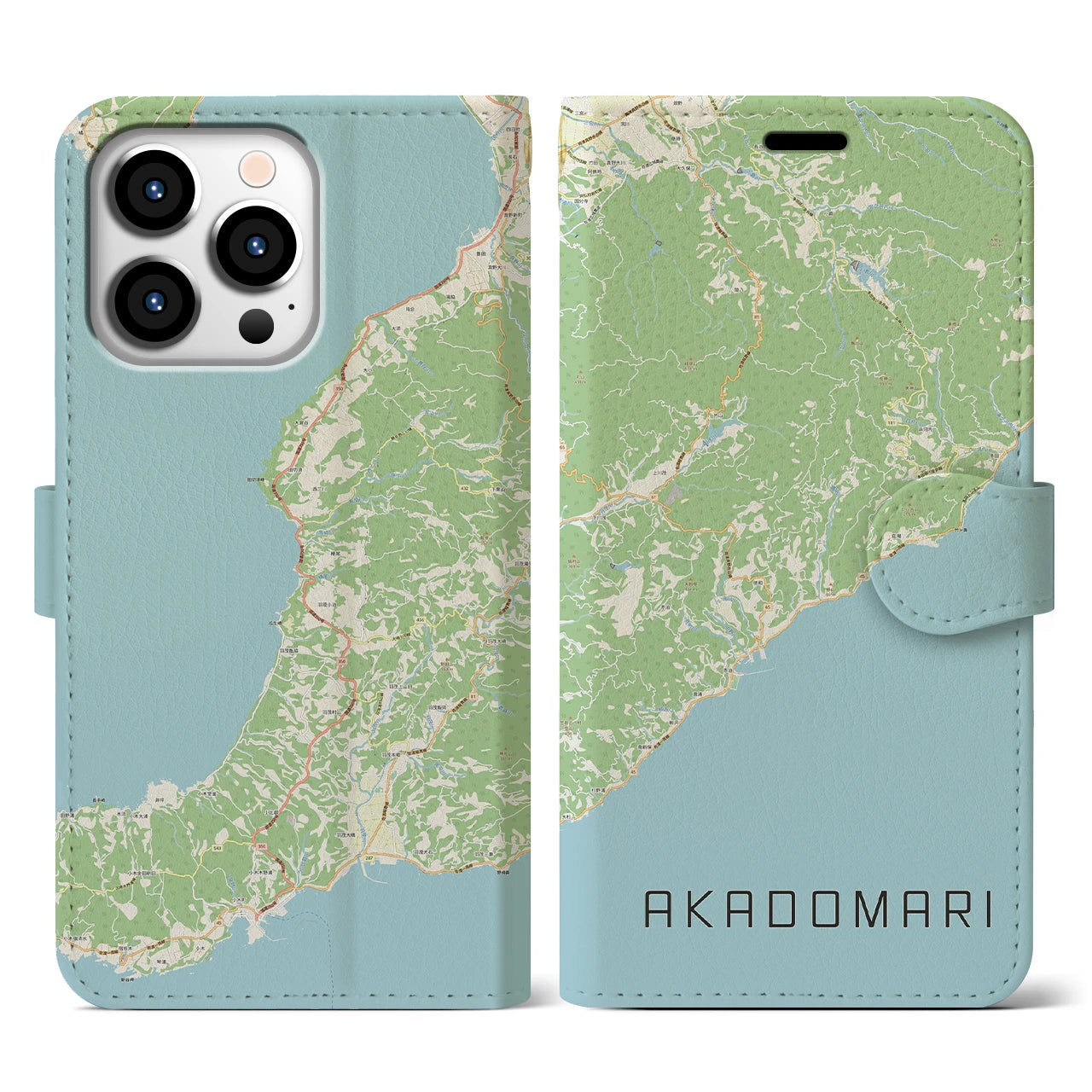 【赤泊】地図柄iPhoneケース（手帳両面タイプ・ナチュラル）iPhone 13 Pro 用