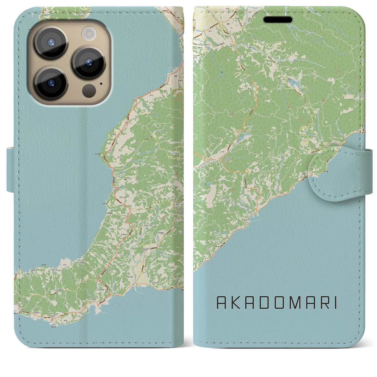 【赤泊】地図柄iPhoneケース（手帳両面タイプ・ナチュラル）iPhone 14 Pro Max 用