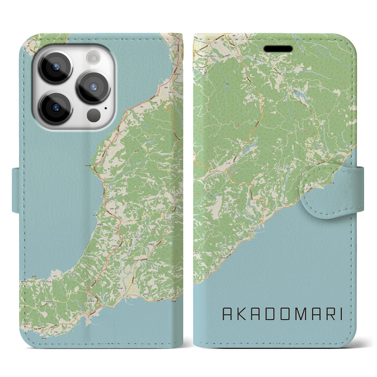 【赤泊】地図柄iPhoneケース（手帳両面タイプ・ナチュラル）iPhone 14 Pro 用