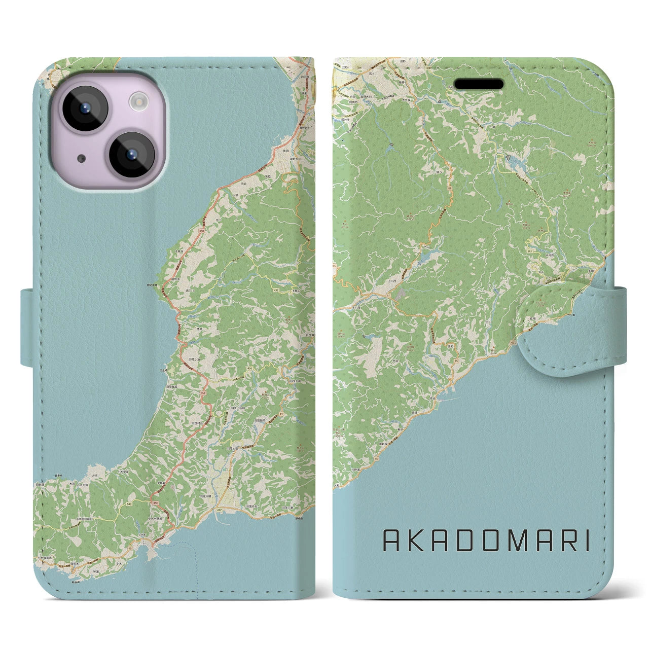 【赤泊】地図柄iPhoneケース（手帳両面タイプ・ナチュラル）iPhone 14 用