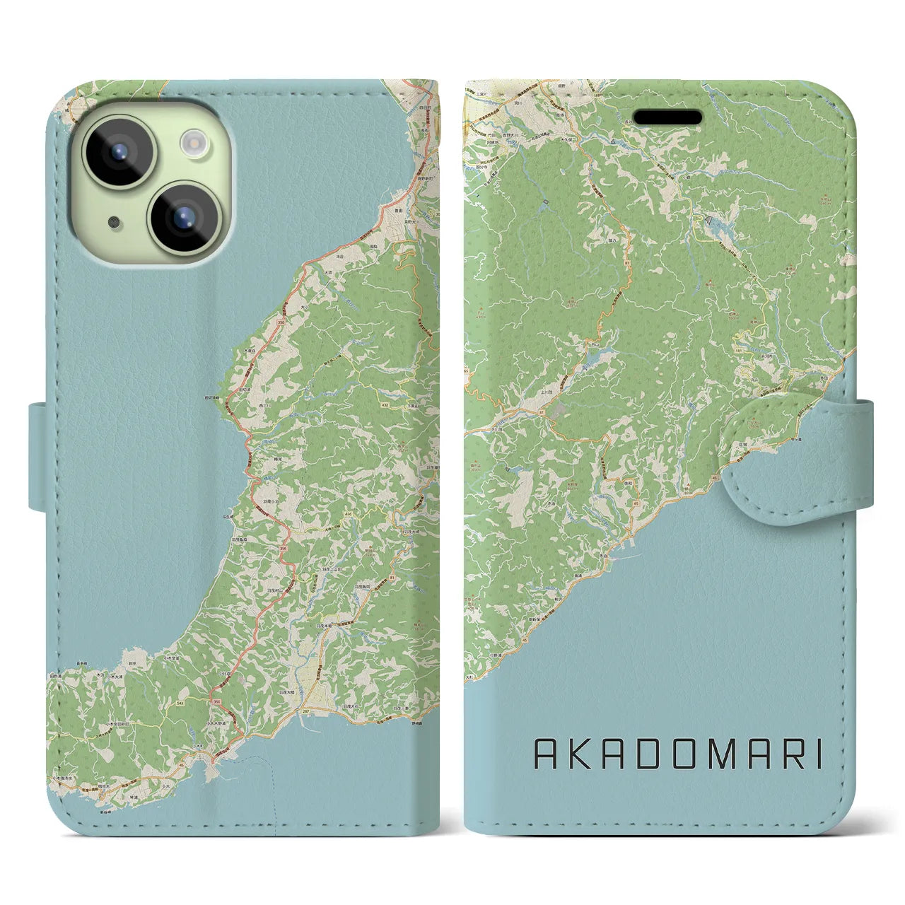 【赤泊】地図柄iPhoneケース（手帳両面タイプ・ナチュラル）iPhone 15 用