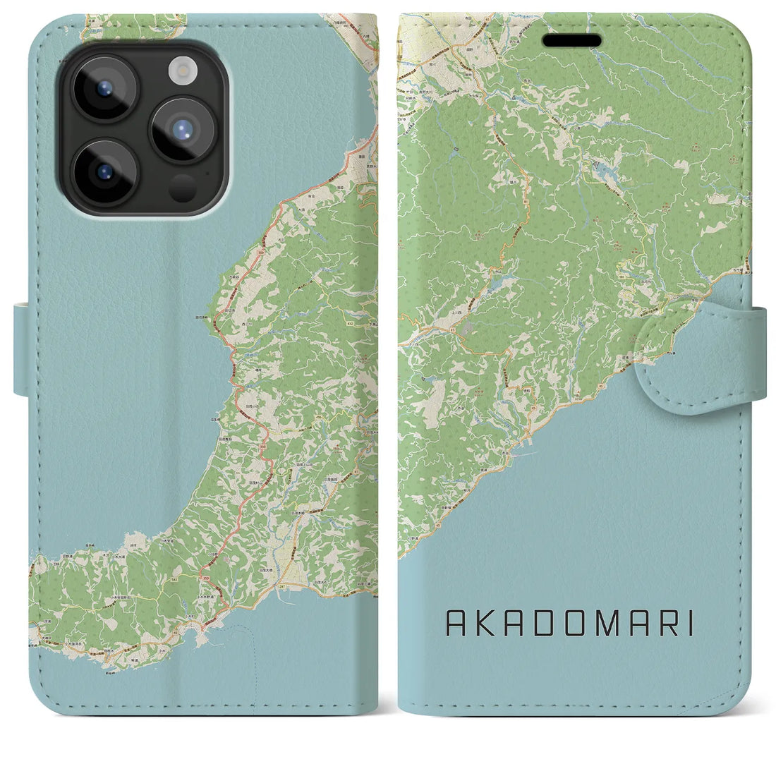 【赤泊】地図柄iPhoneケース（手帳両面タイプ・ナチュラル）iPhone 15 Pro Max 用