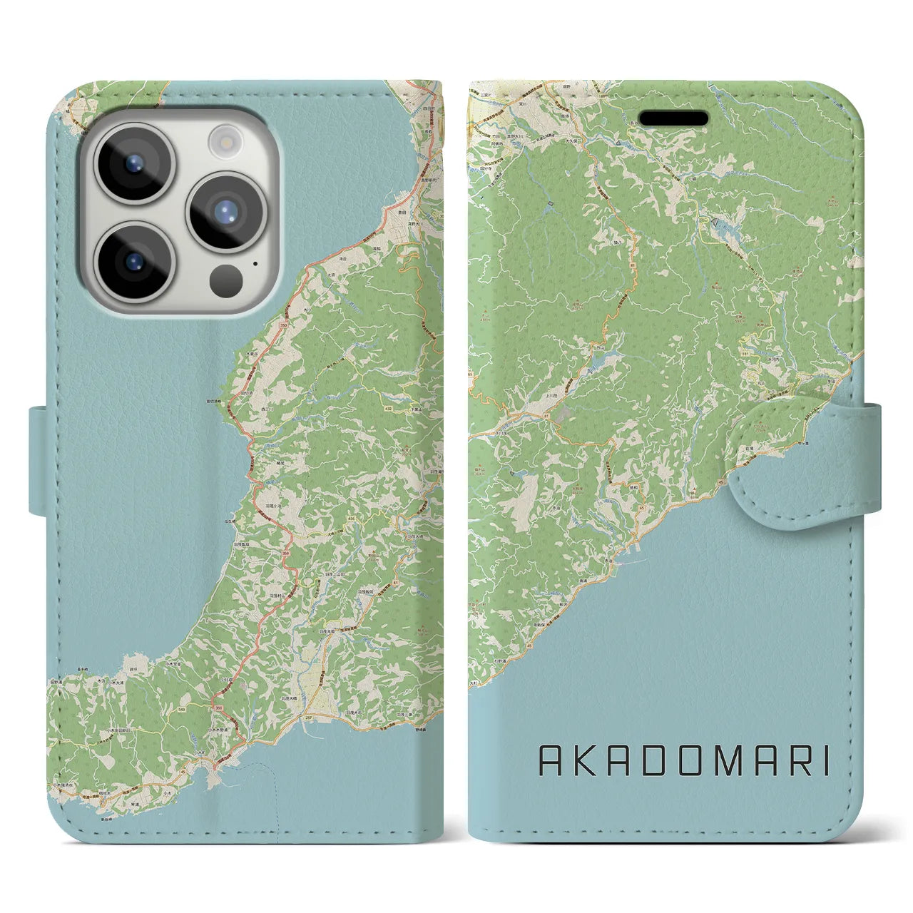 【赤泊】地図柄iPhoneケース（手帳両面タイプ・ナチュラル）iPhone 15 Pro 用