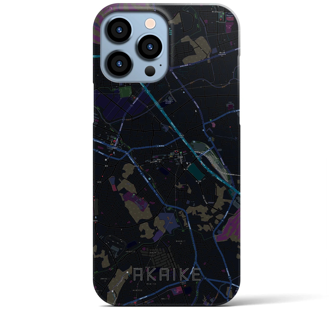 【赤池】地図柄iPhoneケース（バックカバータイプ・ブラック）iPhone 13 Pro Max 用