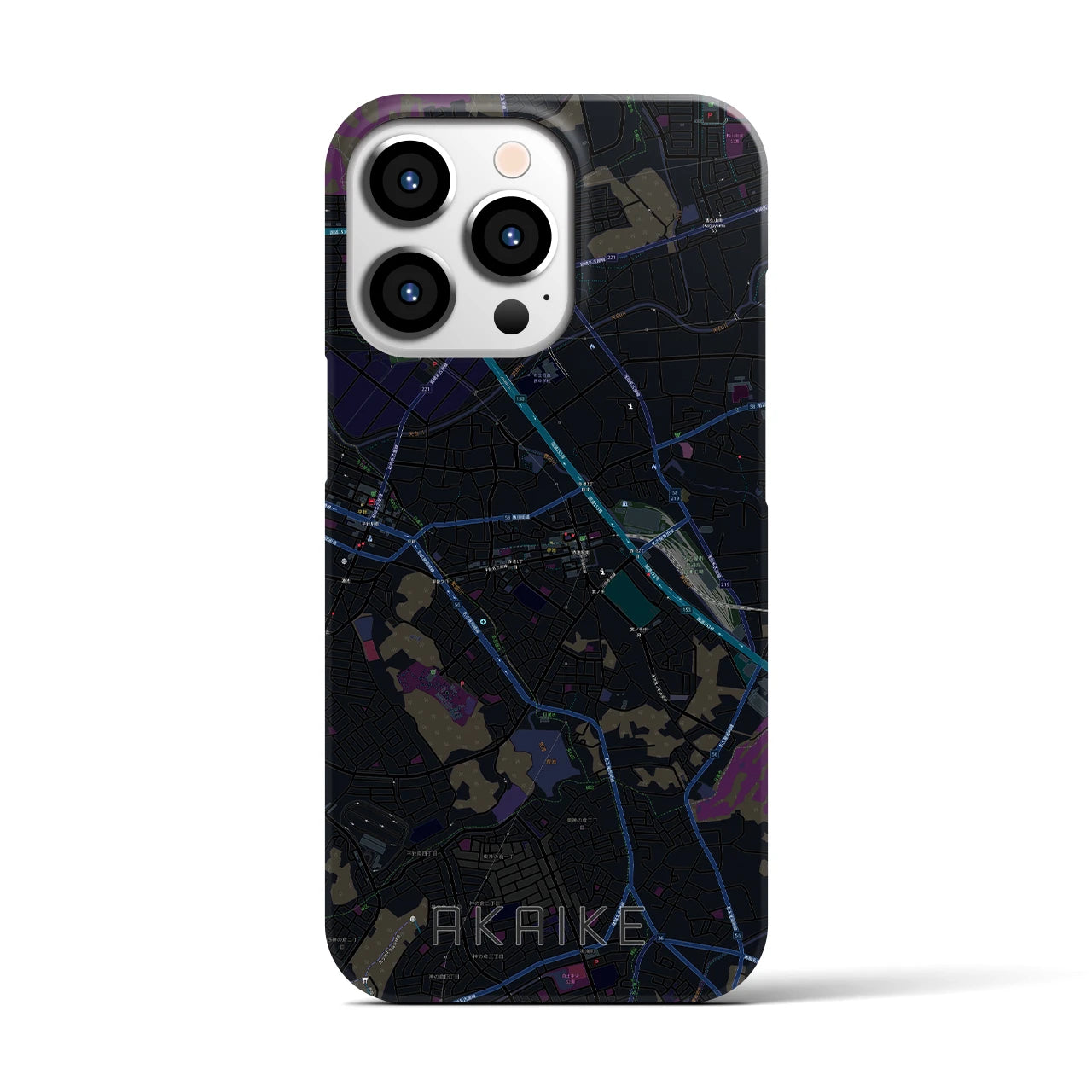 【赤池】地図柄iPhoneケース（バックカバータイプ・ブラック）iPhone 13 Pro 用
