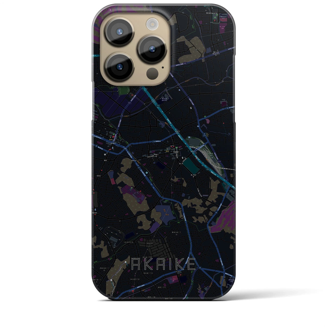 【赤池】地図柄iPhoneケース（バックカバータイプ・ブラック）iPhone 14 Pro Max 用