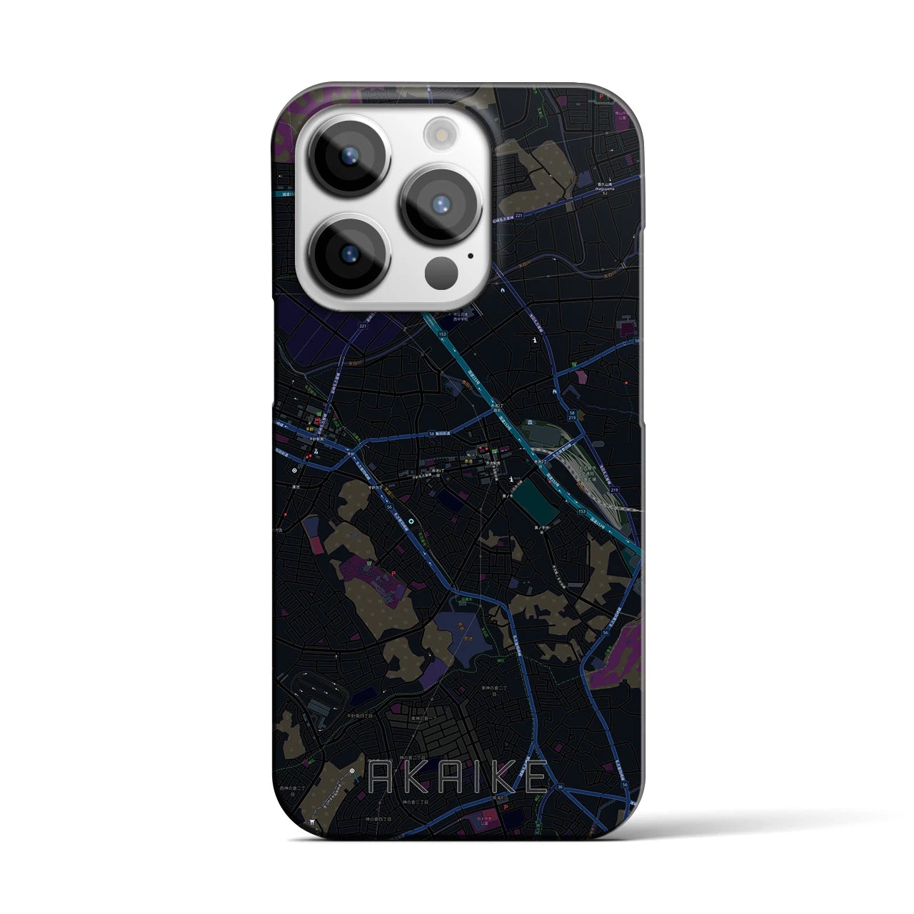 【赤池】地図柄iPhoneケース（バックカバータイプ・ブラック）iPhone 14 Pro 用