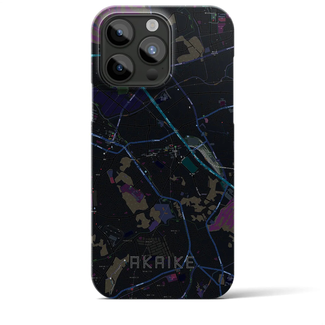 【赤池】地図柄iPhoneケース（バックカバータイプ・ブラック）iPhone 15 Pro Max 用