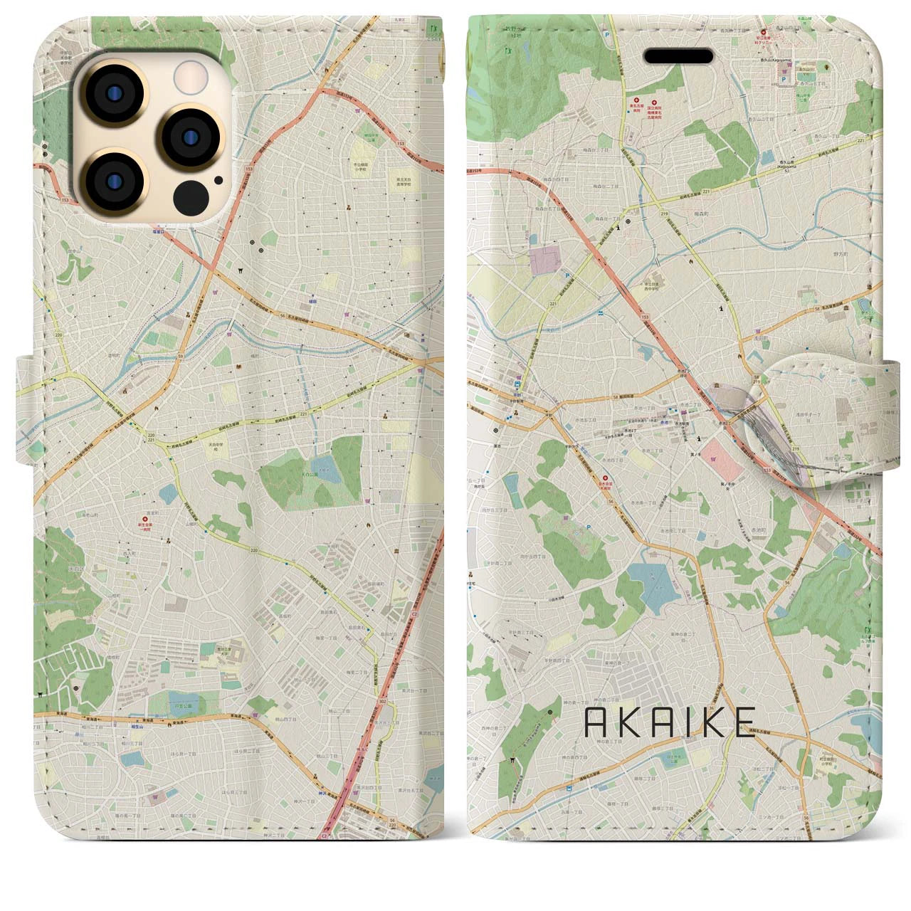 【赤池】地図柄iPhoneケース（手帳両面タイプ・ナチュラル）iPhone 12 Pro Max 用