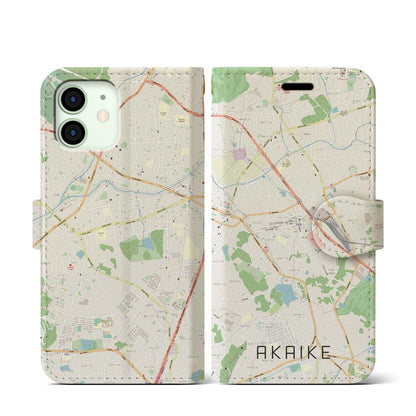 【赤池（愛知県）】地図柄iPhoneケース（手帳タイプ）ナチュラル・iPhone 12 mini 用