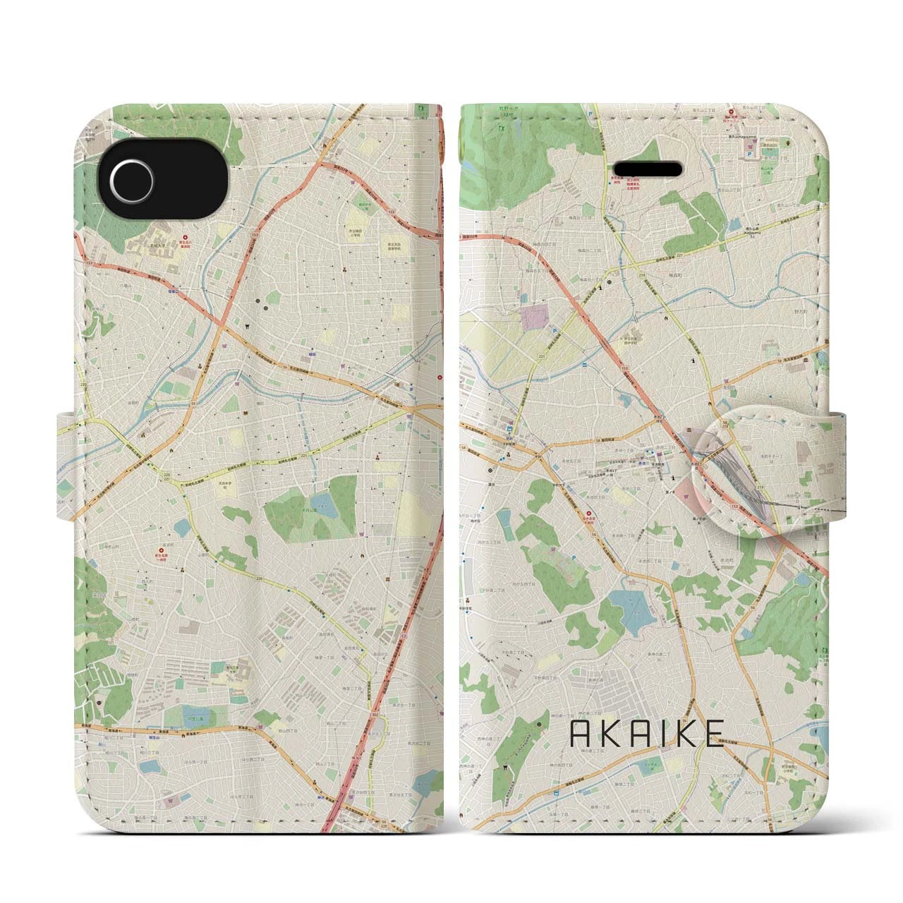 【赤池】地図柄iPhoneケース（手帳両面タイプ・ナチュラル）iPhone SE（第3 / 第2世代） / 8 / 7 / 6s / 6 用
