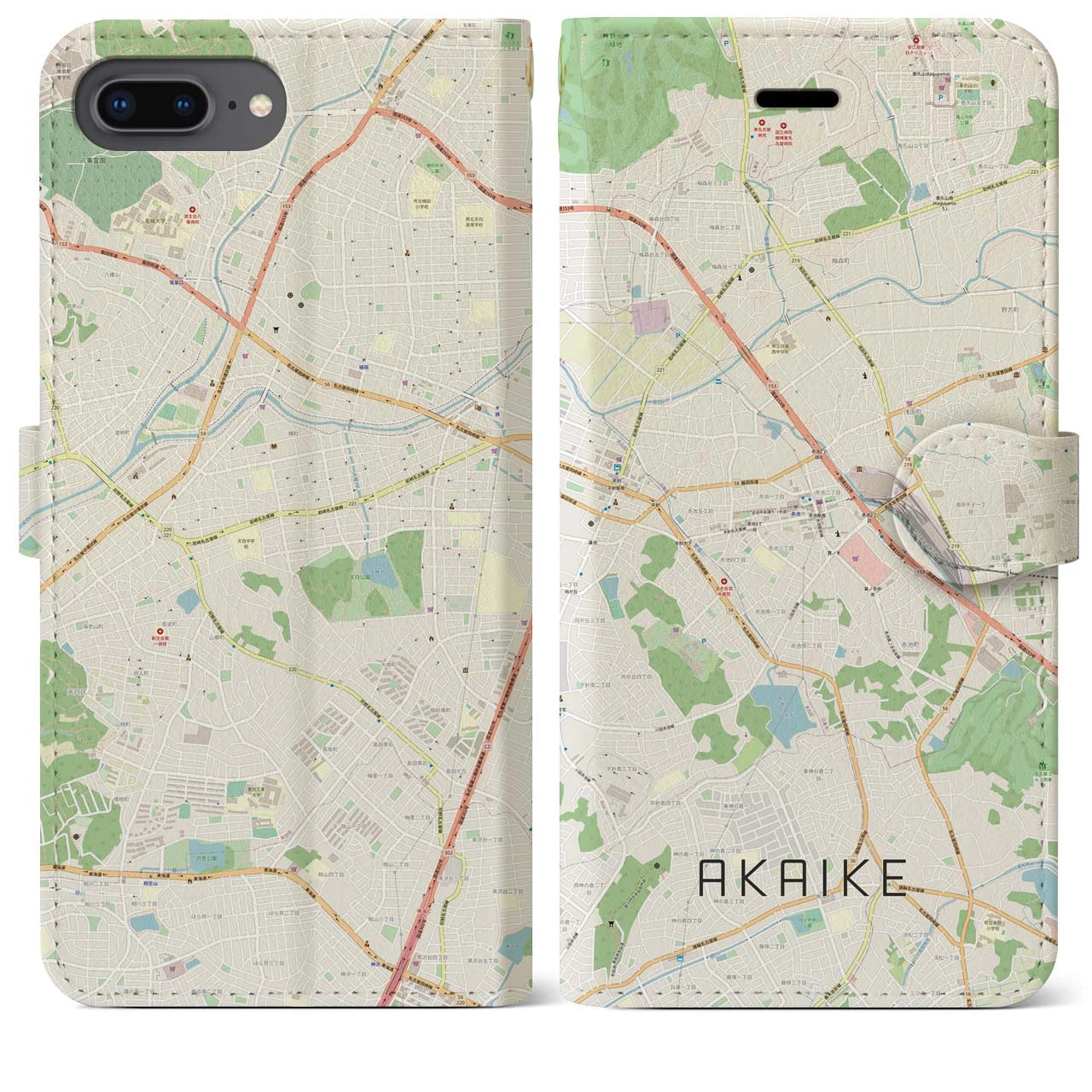 【赤池】地図柄iPhoneケース（手帳両面タイプ・ナチュラル）iPhone 8Plus /7Plus / 6sPlus / 6Plus 用