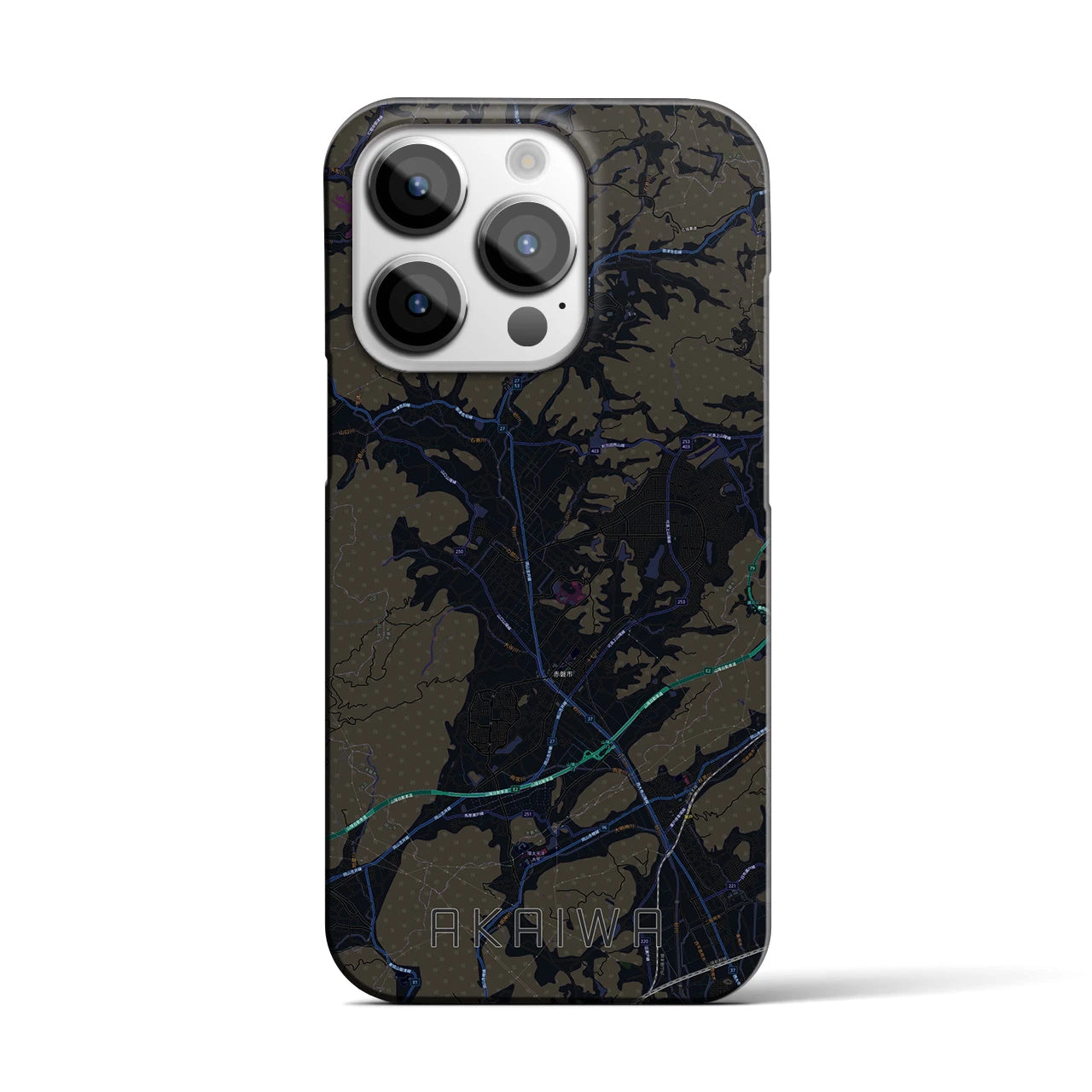 【赤磐】地図柄iPhoneケース（バックカバータイプ・ブラック）iPhone 14 Pro 用