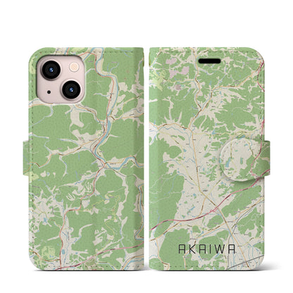 【赤磐（岡山県）】地図柄iPhoneケース（手帳タイプ）ナチュラル・iPhone 13 mini 用