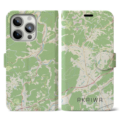 【赤磐（岡山県）】地図柄iPhoneケース（手帳タイプ）ナチュラル・iPhone 15 Pro 用