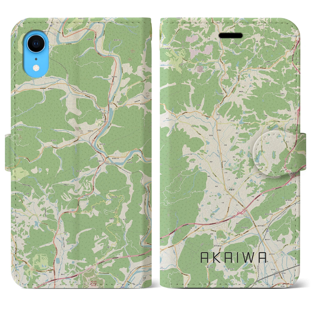【赤磐】地図柄iPhoneケース（手帳両面タイプ・ナチュラル）iPhone XR 用