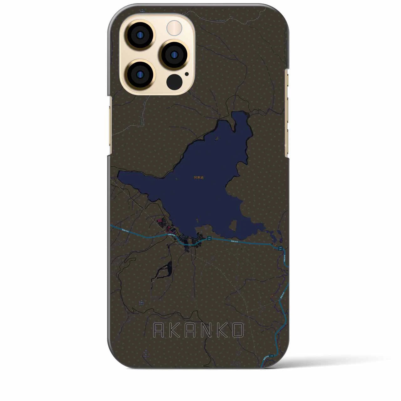 【阿寒湖】地図柄iPhoneケース（バックカバータイプ・ブラック）iPhone 12 Pro Max 用