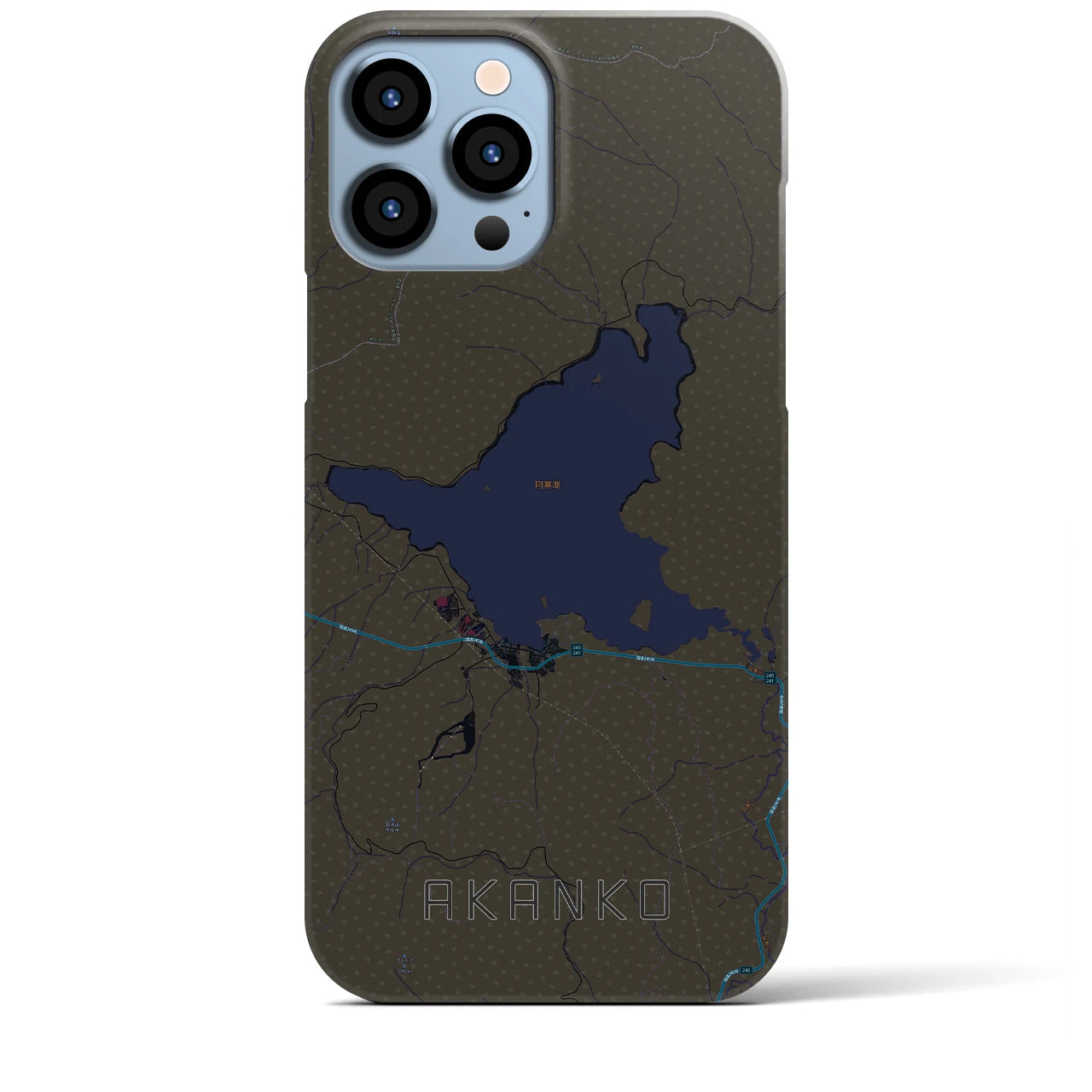 【阿寒湖】地図柄iPhoneケース（バックカバータイプ・ブラック）iPhone 13 Pro Max 用